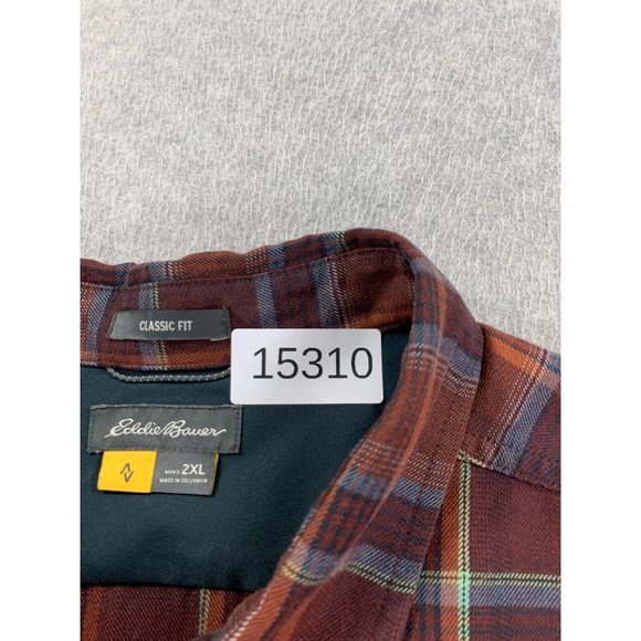 Eddie Bauer Classic Fit Plaid Polyester Button Down Shirt (Men's XXL) Red - Picture 4 of 12